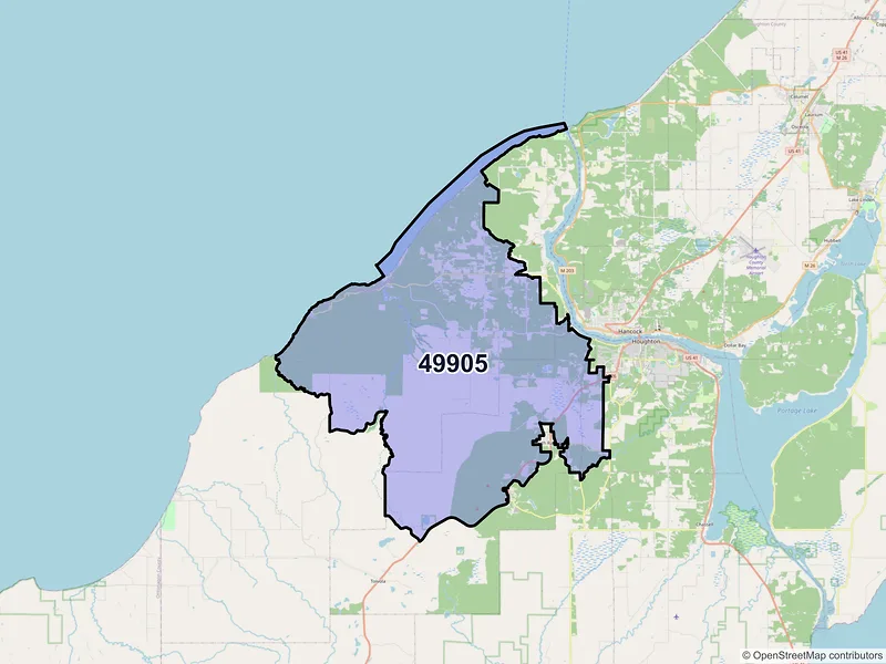 Map of ZIP Code 49905 — Atlantic Mine, MI
