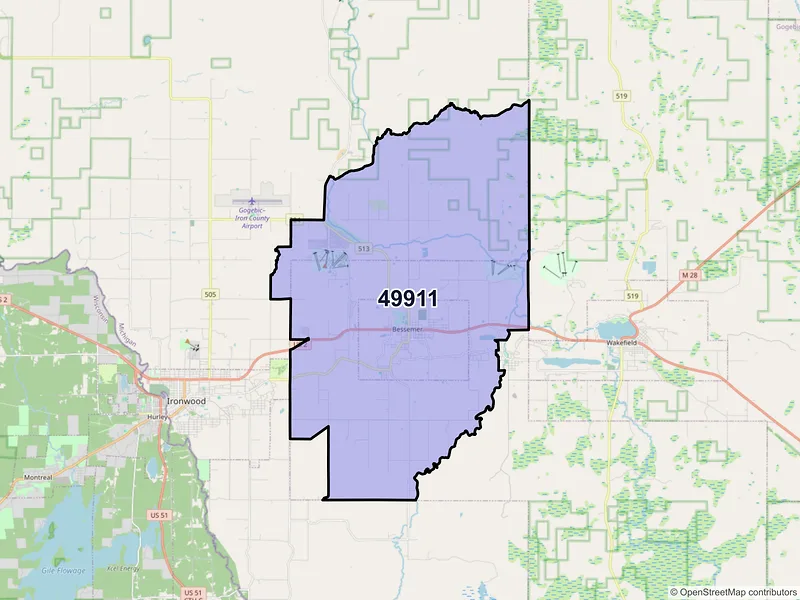 Map of ZIP Code 49911 — Bessemer, MI