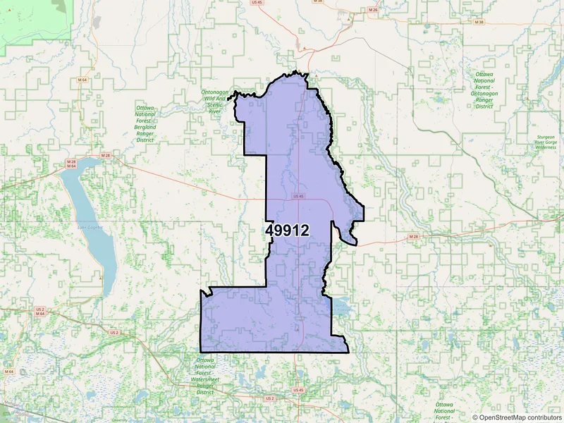 Map of ZIP Code 49912 — Bruce Crossing, MI