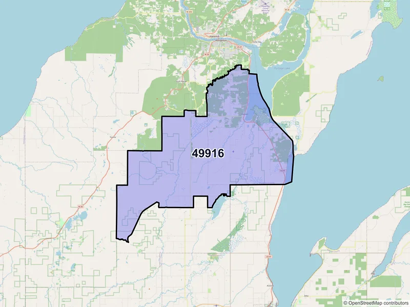 Map of ZIP Code 49916 — Chassell, MI