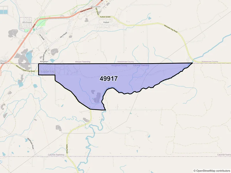 Map of Copper City, Michigan and ZIP codes