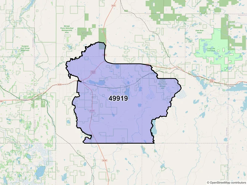 Map of ZIP Code 49919 — Covington, MI