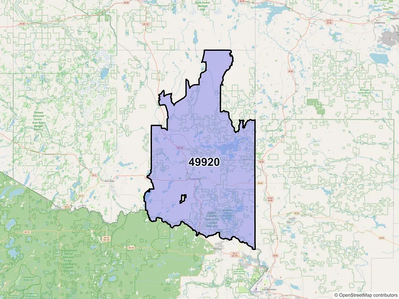 Map of ZIP Code 49920 — Crystal Falls, MI