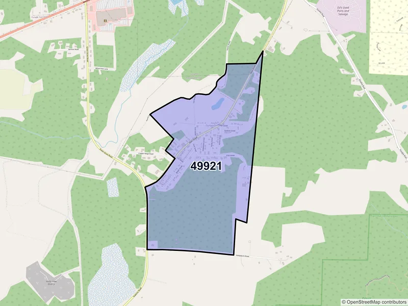 Map of ZIP Code 49921 — Dodgeville, MI
