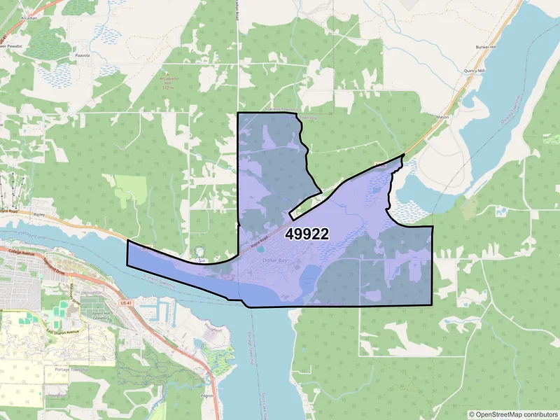 Map of Dollar Bay, Michigan and ZIP codes