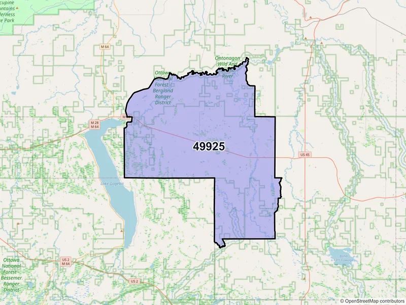 Map of ZIP Code 49925 — Ewen, MI