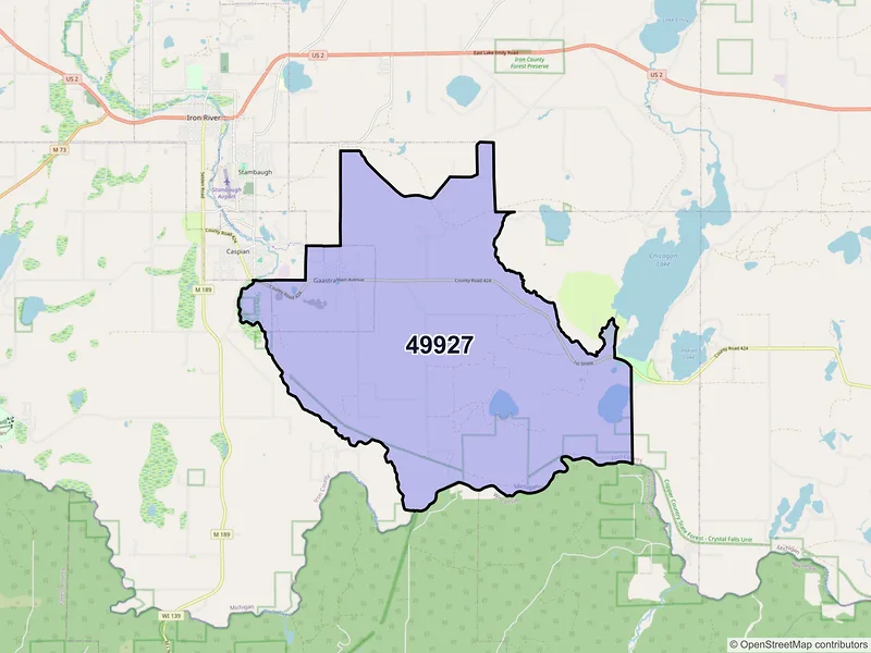 Map of Gaastra, Michigan and ZIP codes