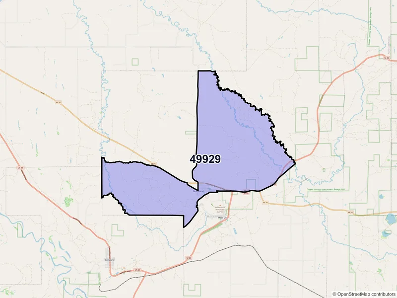 Map of Greenland, Michigan and ZIP codes