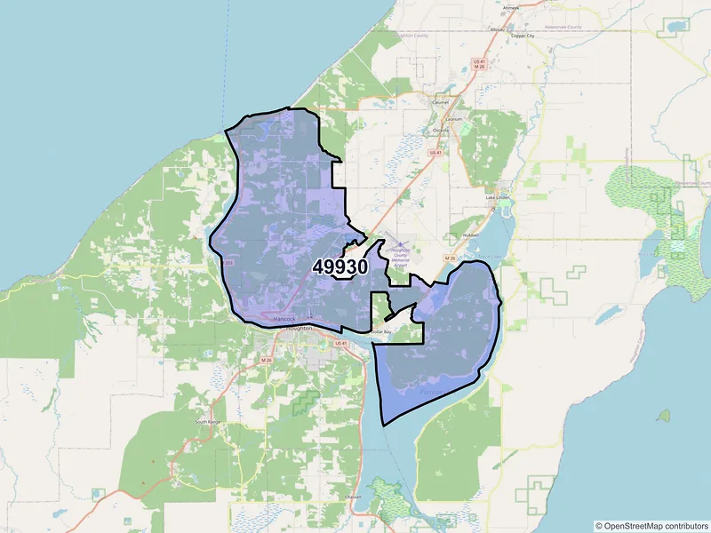 Map of ZIP Code 49930 — Hancock, MI