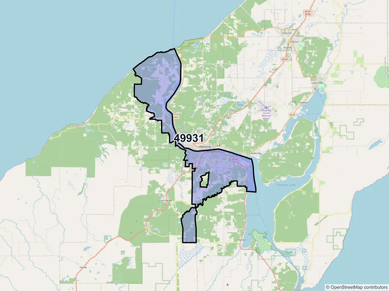 Map of ZIP Code 49931 — Houghton, MI