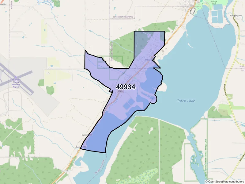 Map of Hubbell, Michigan and ZIP codes
