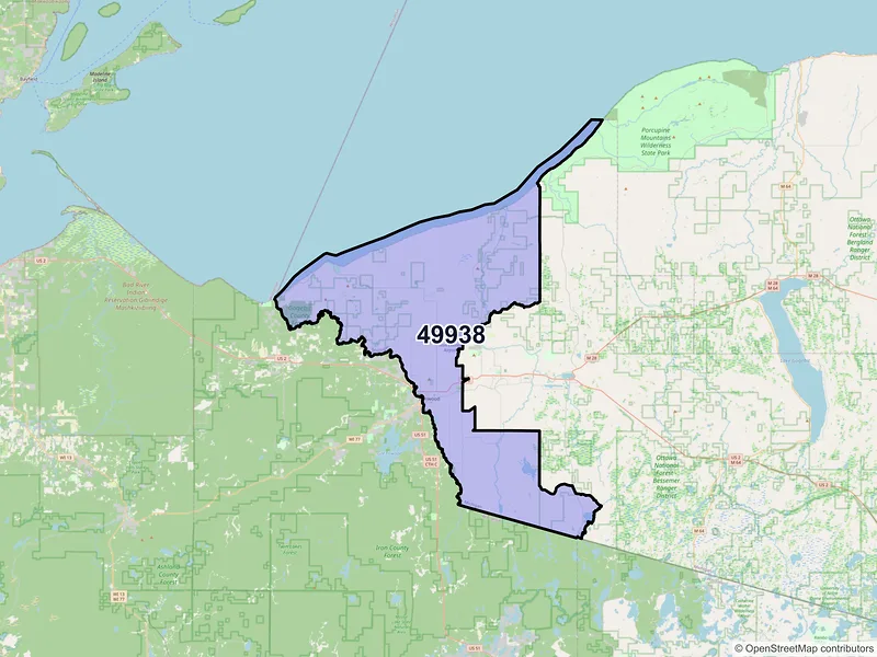 Map of Ironwood, Michigan and ZIP codes
