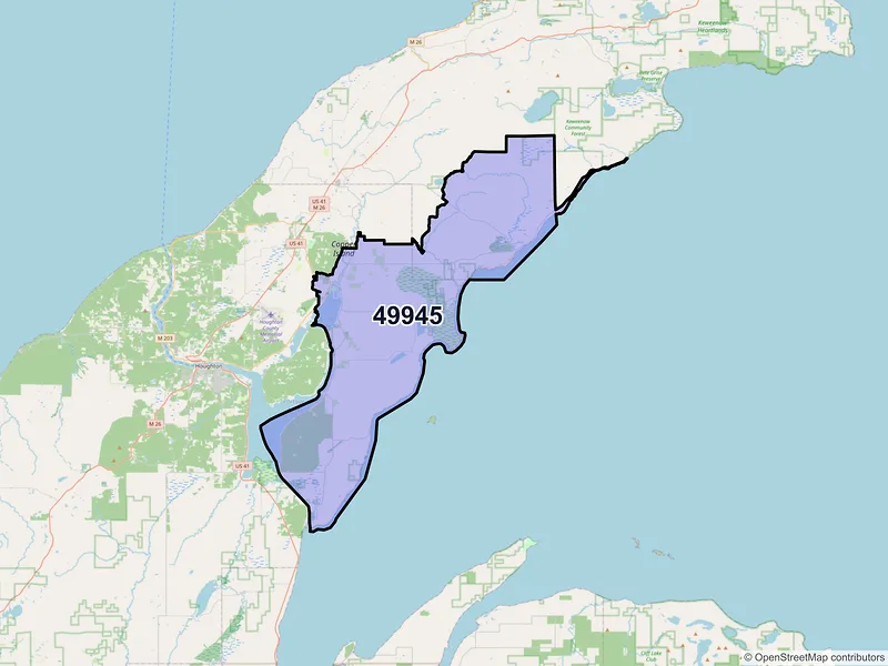 Map of Lake Linden, Michigan and ZIP codes