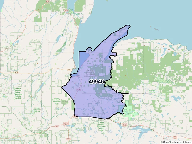 Map of Lanse, Michigan and ZIP codes