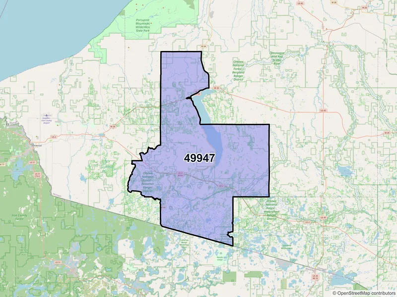 Map of Marenisco, Michigan and ZIP codes