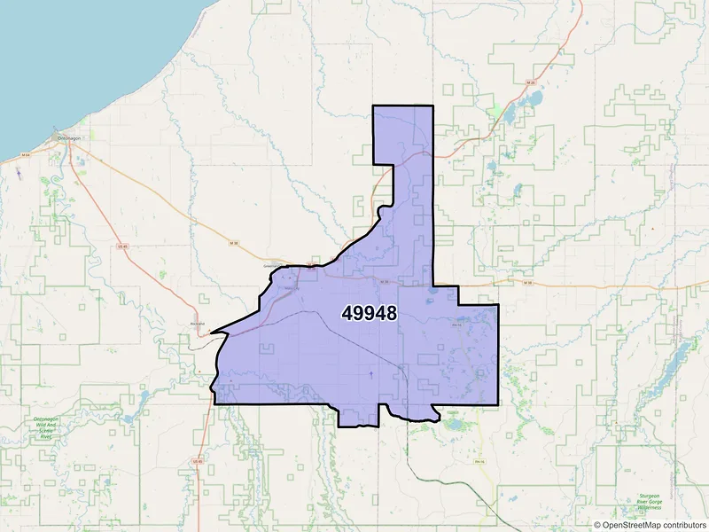 Map of Mass City, Michigan and ZIP codes
