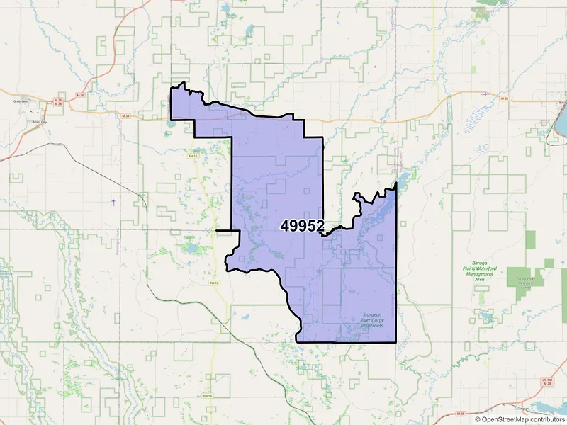 Map of Nisula, Michigan and ZIP codes