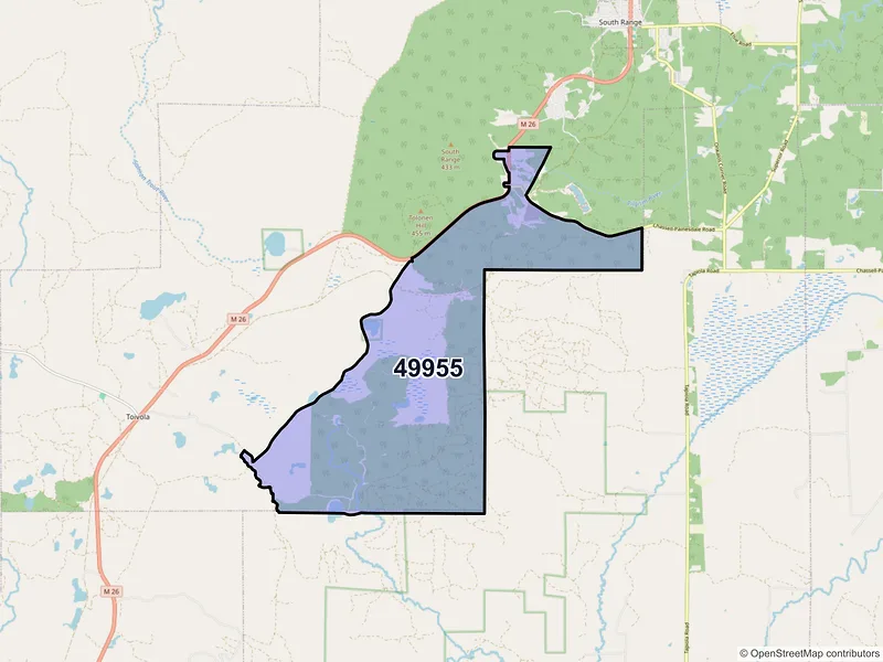 Map of Painesdale, Michigan and ZIP codes