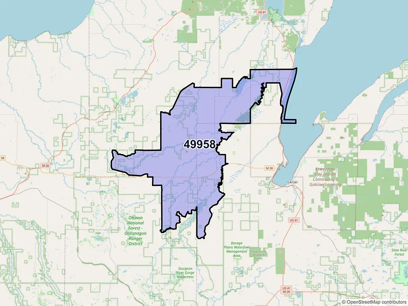 Map of Pelkie, Michigan and ZIP codes