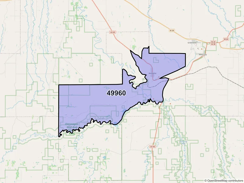 Map of Rockland, Michigan and ZIP codes