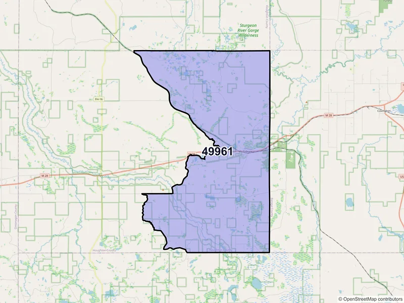 Map of Sidnaw, Michigan and ZIP codes