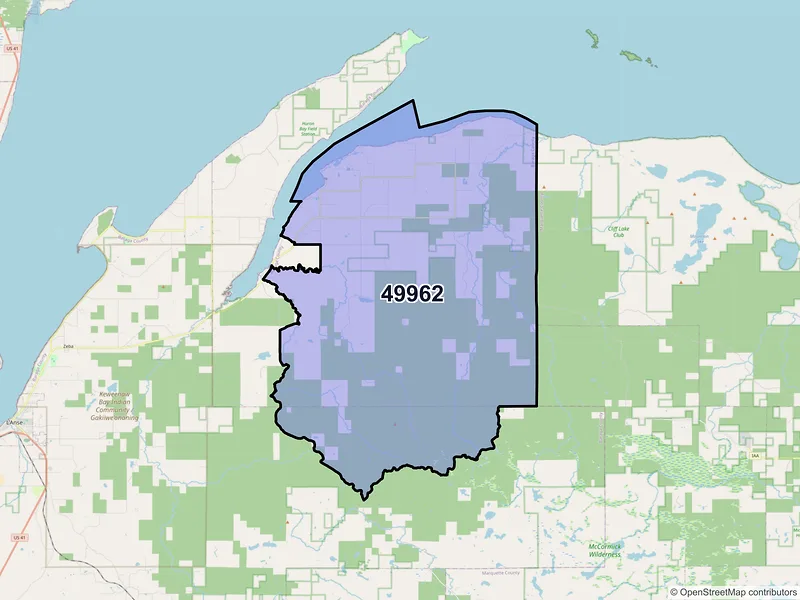 Map of ZIP Code 49962 — Skanee, MI
