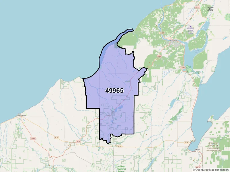 Map of Toivola, Michigan and ZIP codes