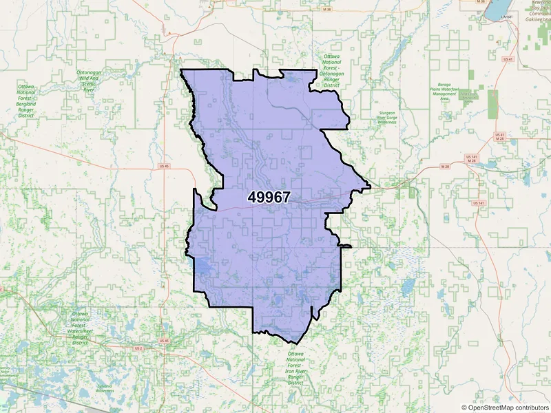 Map of ZIP Code 49967 — Trout Creek, MI