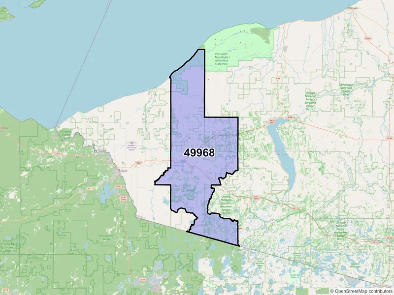 Map of Wakefield, Michigan and ZIP codes