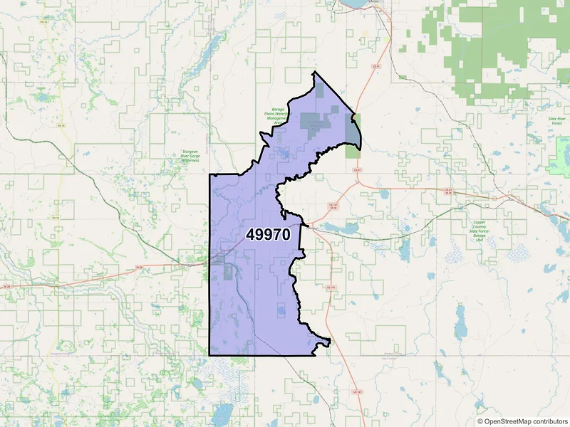 Map of ZIP Code 49970 — Watton, MI