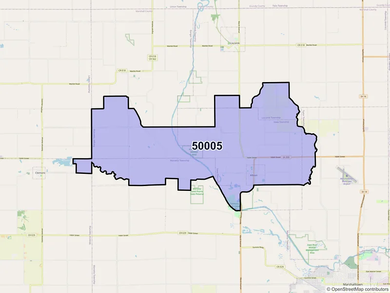 Map of ZIP Code 50005 — Albion, IA