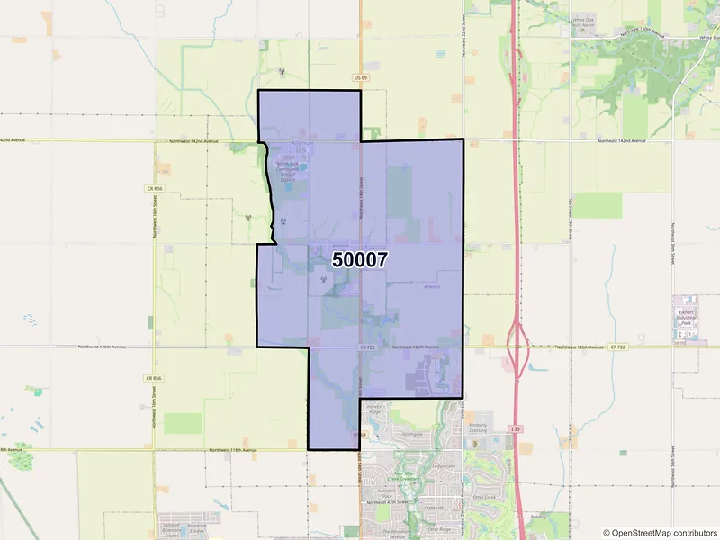 Map of ZIP Code 50007 — Alleman, IA