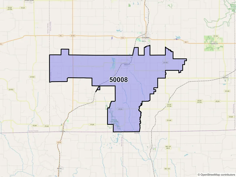 Map of ZIP Code 50008 — Allerton, IA