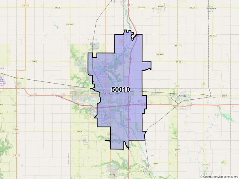 Map of ZIP Code 50010 — Ames, IA