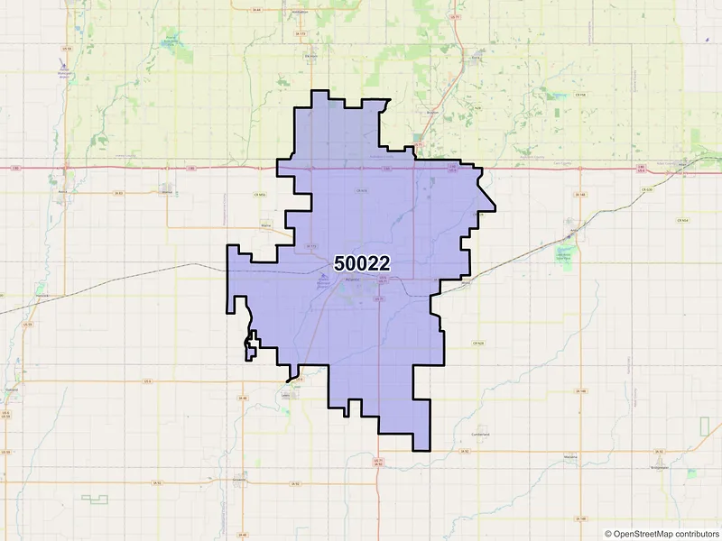 Map of Atlantic, Iowa and ZIP codes
