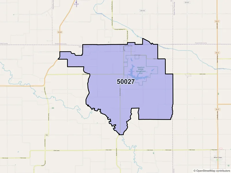 Map of ZIP Code 50027 — Barnes City, IA