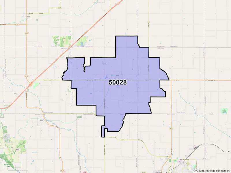 Map of Baxter, Iowa and ZIP codes