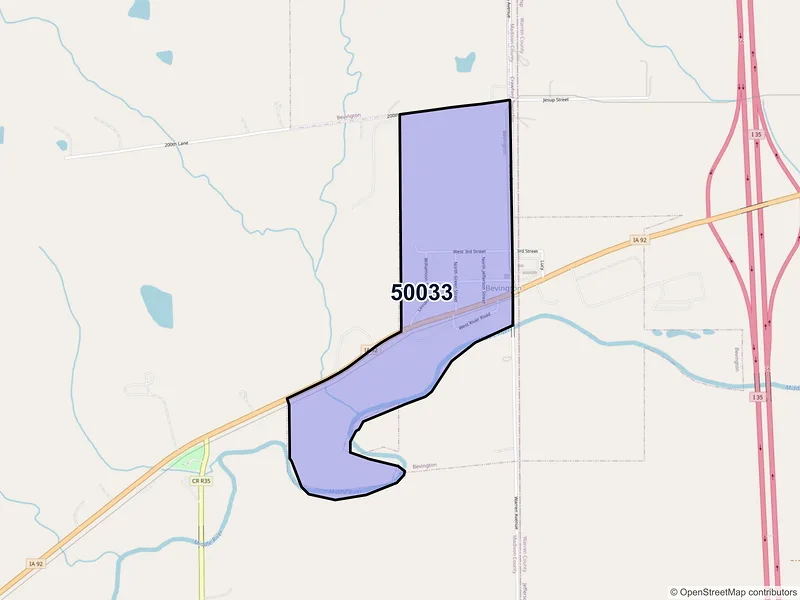 Map of ZIP Code 50033 — Bevington, IA