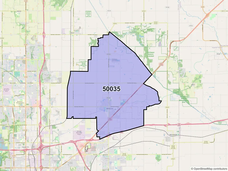 Map of Bondurant, Iowa and ZIP codes