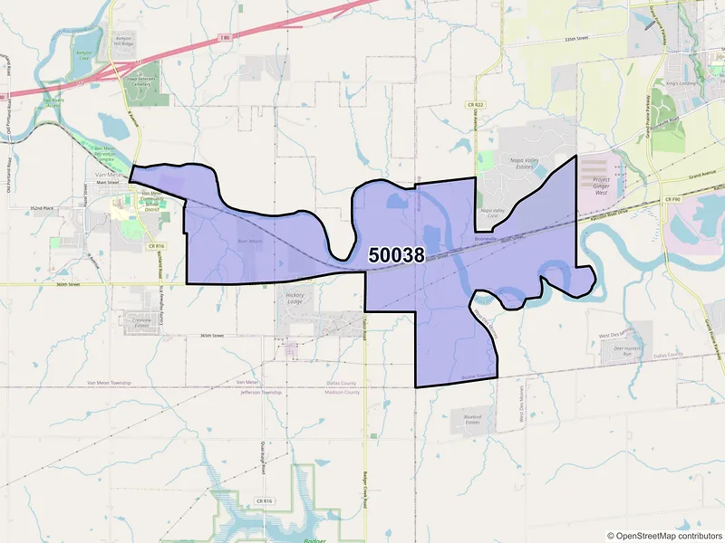 Map of ZIP Code 50038 — Booneville, IA