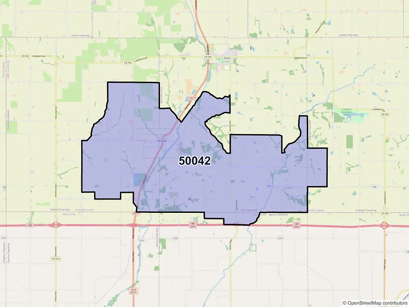 Map of ZIP Code 50042 — Brayton, IA