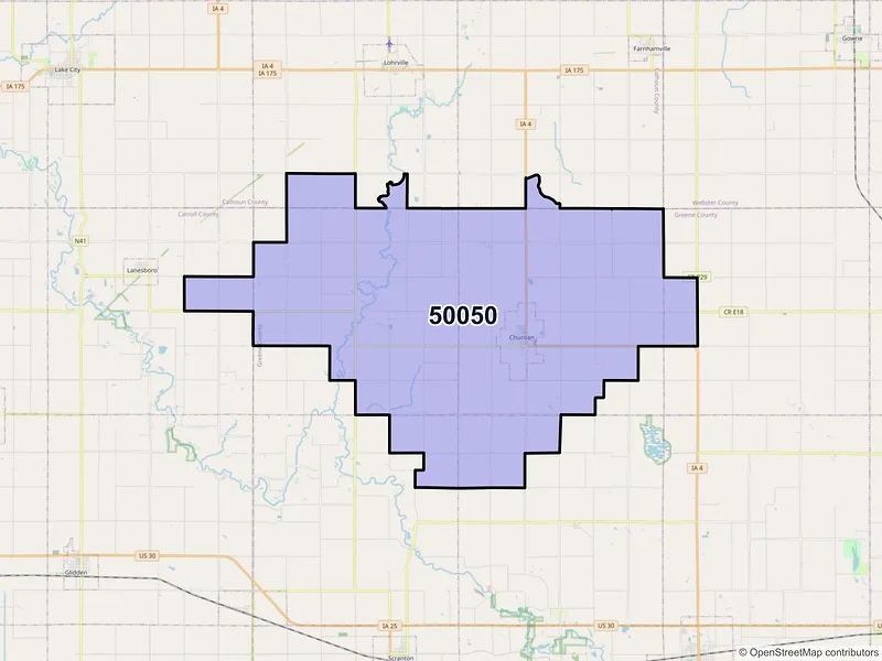 Map of ZIP Code 50050 — Churdan, IA