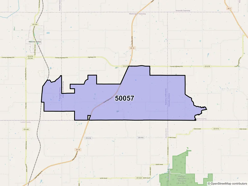 Map of ZIP Code 50057 — Columbia, IA