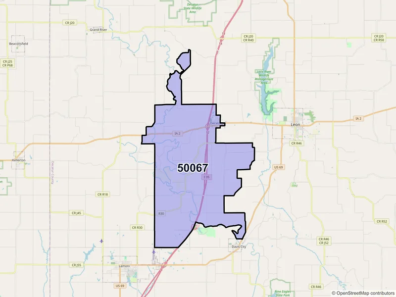 Map of Decatur, Iowa and ZIP codes