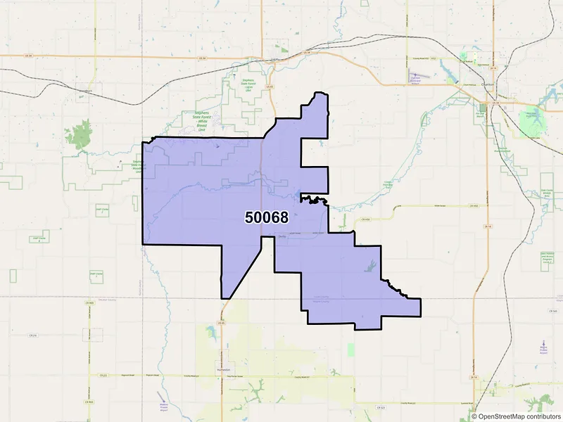 Map of ZIP Code 50068 — Derby, IA