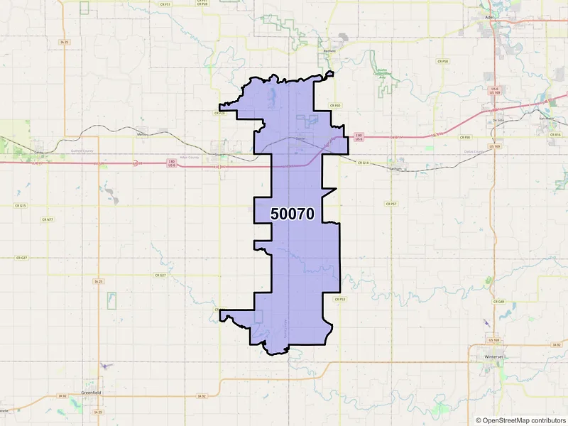 Map of ZIP Code 50070 — Dexter, IA