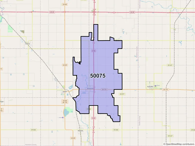 Map of ZIP Code 50075 — Ellsworth, IA