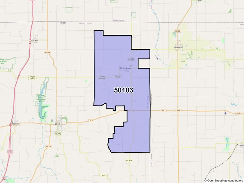 Map of ZIP Code 50103 — Garden Grove, IA
