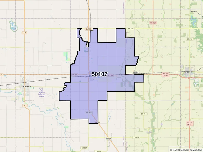 Map of ZIP Code 50107 — Grand Junction, IA