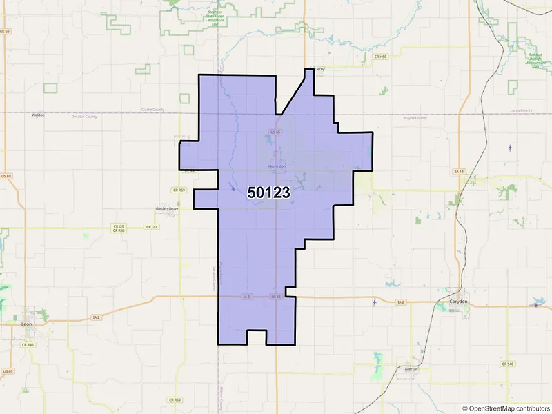 Map of ZIP Code 50123 — Humeston, IA